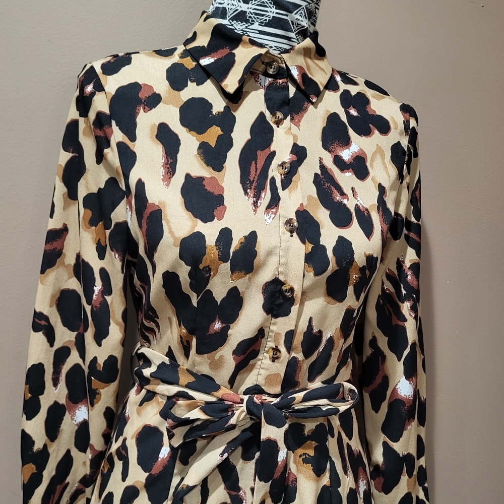 Leopard Print Long Sleeve Button Up Jumpsuit sz S - Picture 10 of 12